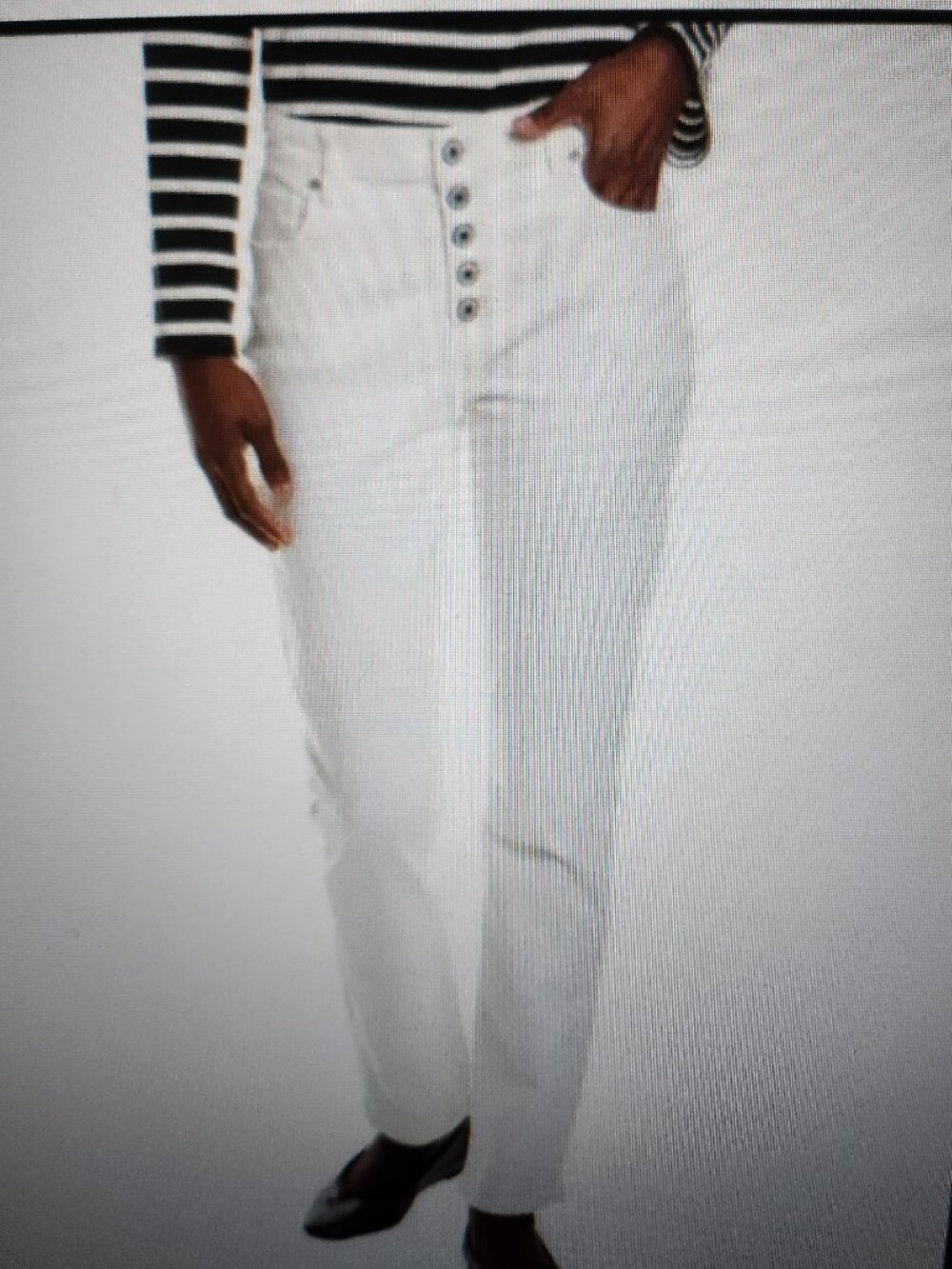 Cabi White Button Fly Jeans Size 8 Straight Leg High Rise Stretch Denim
